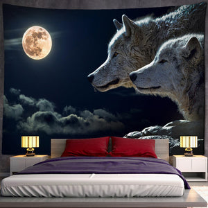 Wölfe im Mondlicht 2 - Wandtuch - Wand-Magie