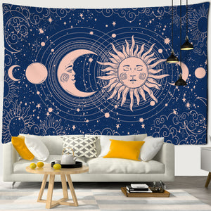Mond und Sonne auf königsblauem Hintergrund - Wandtuch - Wand-Magie