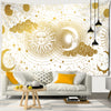 Sonne Mond Wolken Gold auf Weiss - Wandtuch - Wand-Magie