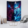 Wolfsportrait Purpur Cyan - Wandtuch - Wand-Magie